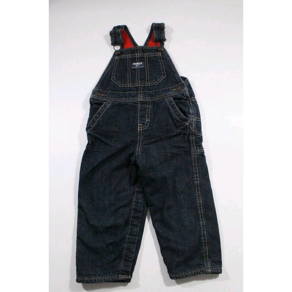 OshKosh B'gosh Blue Denim Overalls Baby Girl Boy Size 24M Fleece Lined Dark Wash